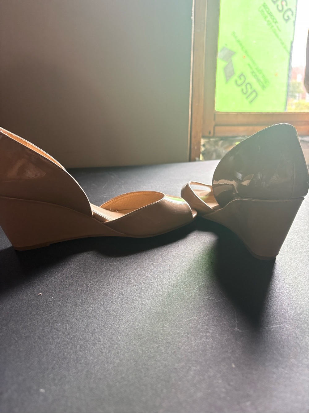 The Foundry Supply Co. Beige Patent Low Wedge Heels